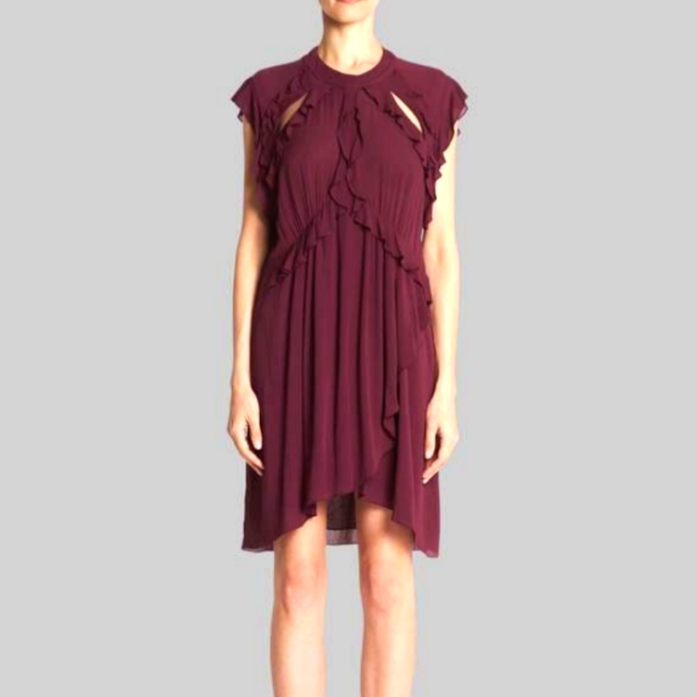 IRO Aya Ruffle Frilly Dress Garnet Red XS